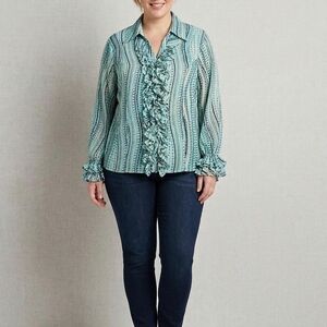 dressbarn Teal Ruffle Blouse